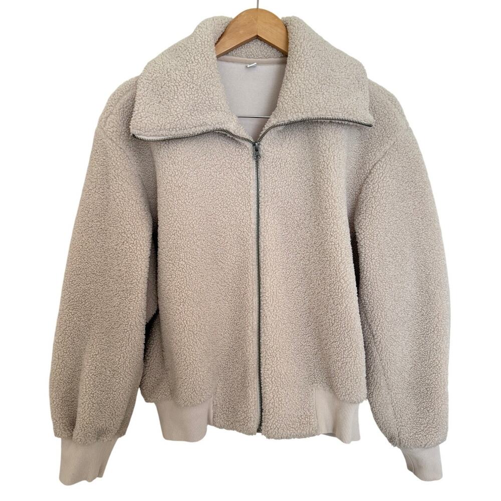 Uniqlo Cream Sherpa Fleece Teddy Zip Bomber Jacket Large Gorpcore Athleisure